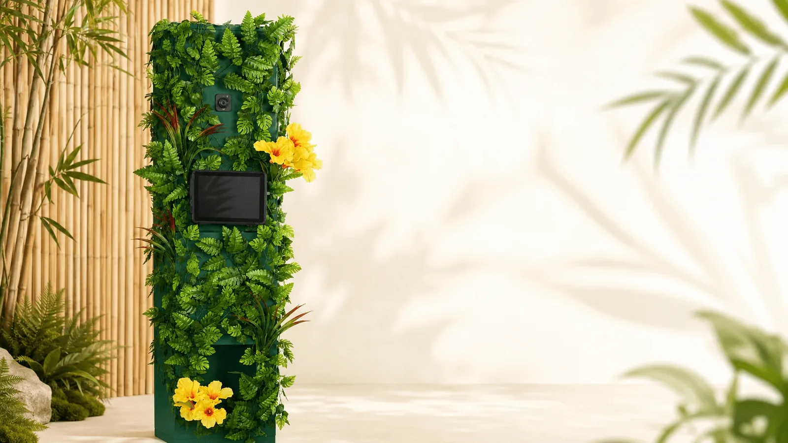 Le Jungleboot dans un intérieur clair, bambou et ombres de palmiers